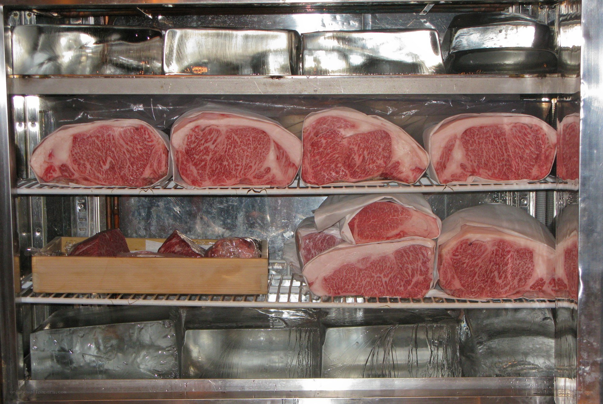 Beef cuts in a refrigerated display