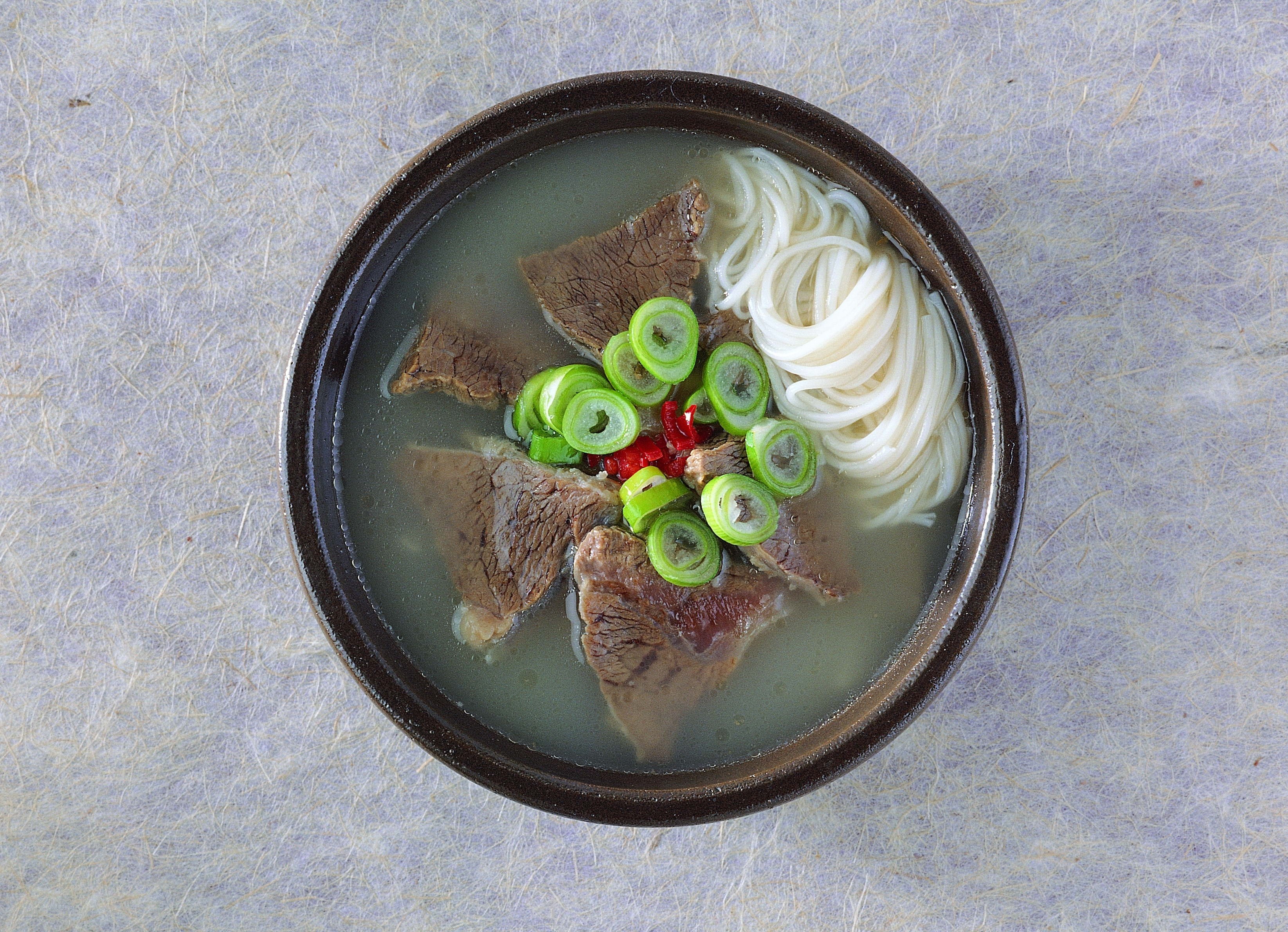beef noodle soup in bowl
