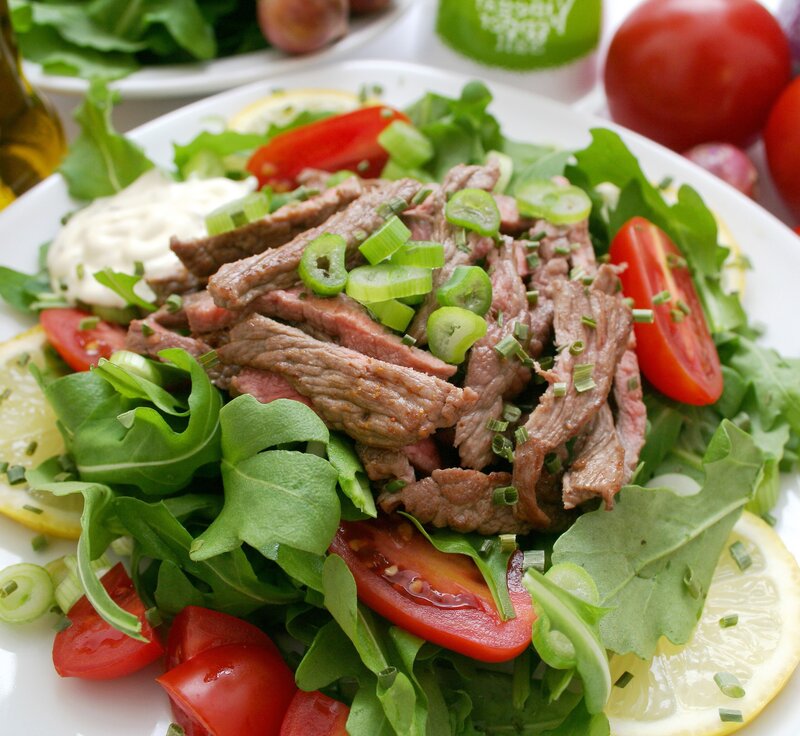 Beef salad with greens and tomatoes