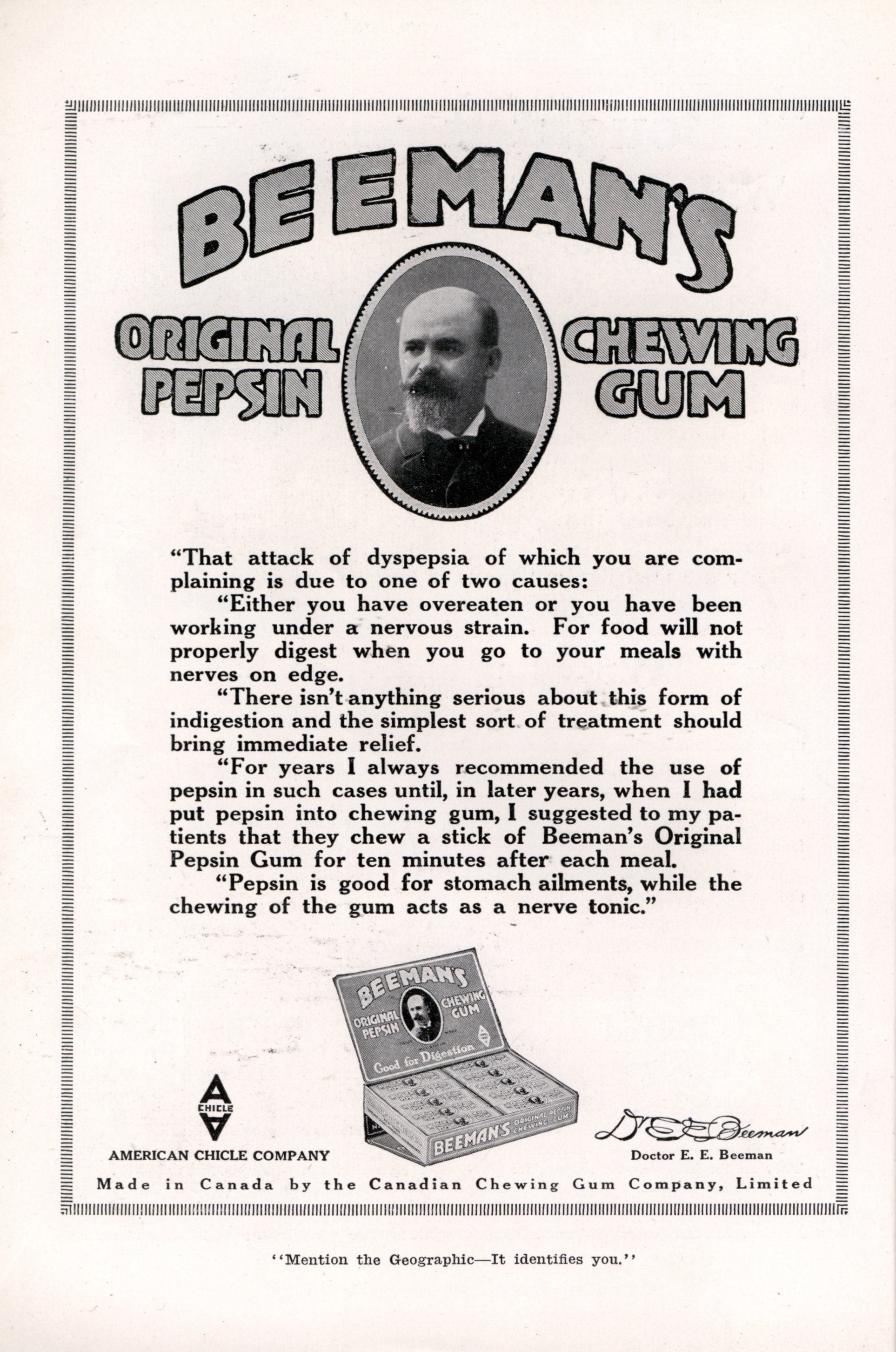 Beeman's Pepsin Gum Ad