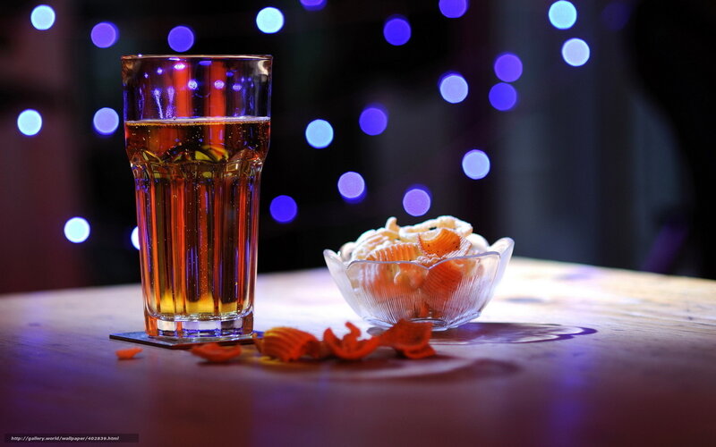 Beer and Chips on Table — Blue