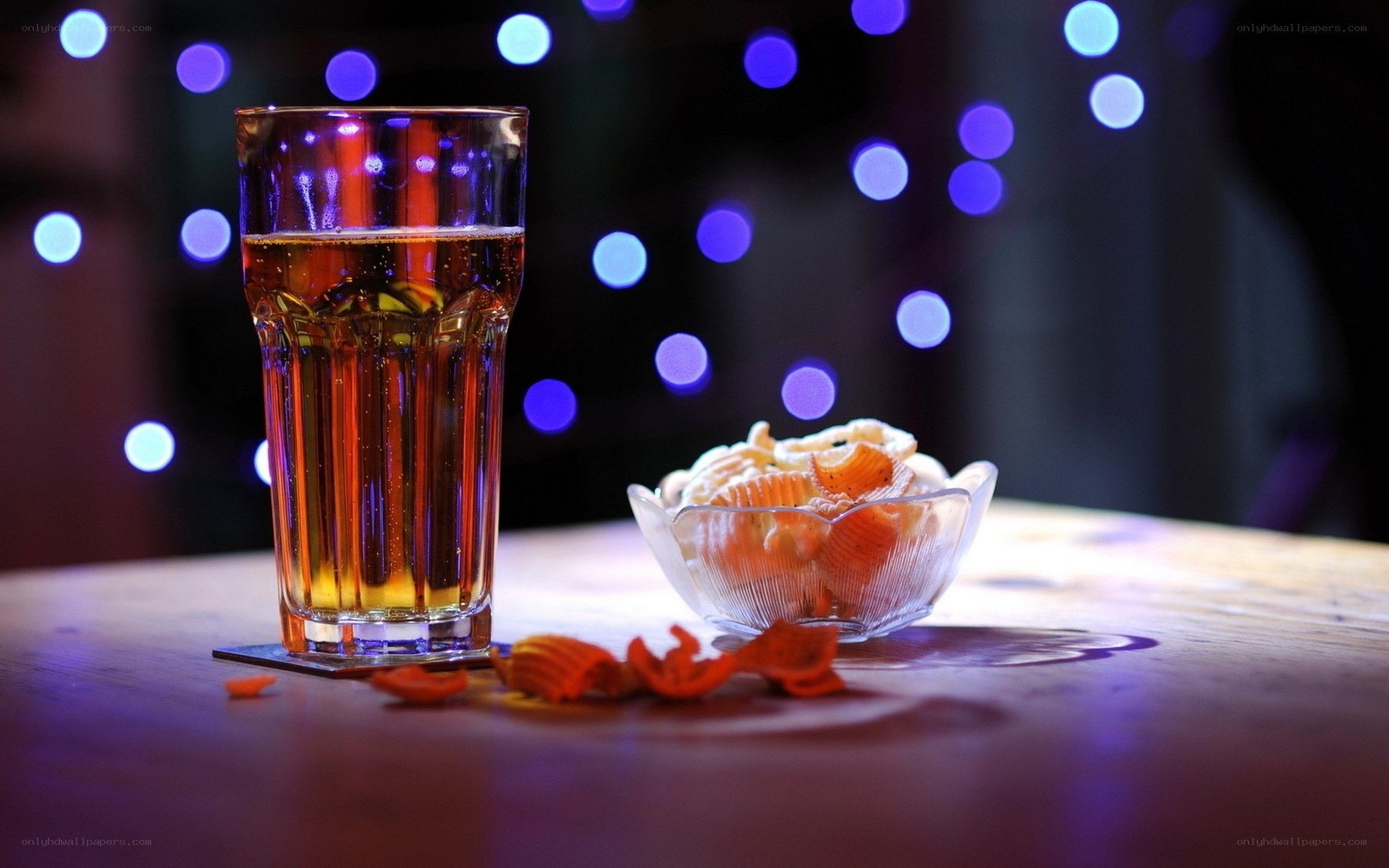 beer and snacks on a table