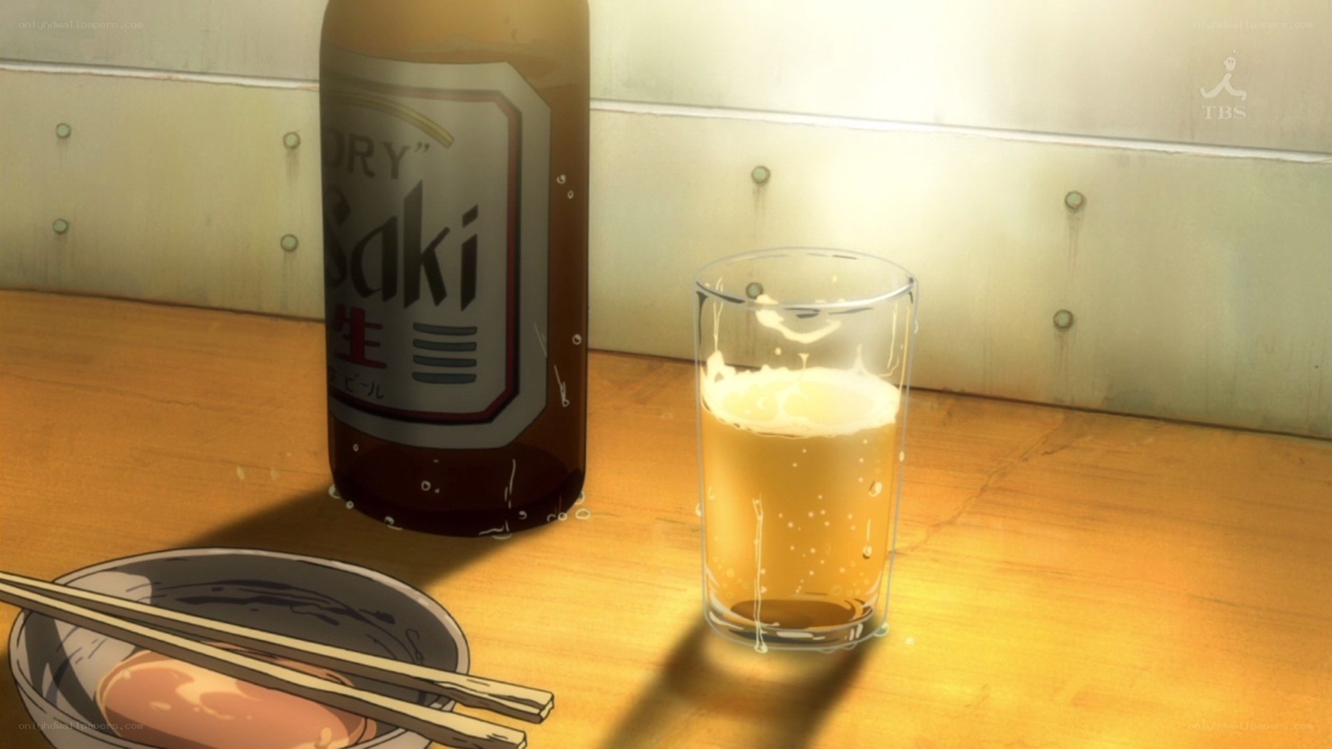 beer bottle and glass on table