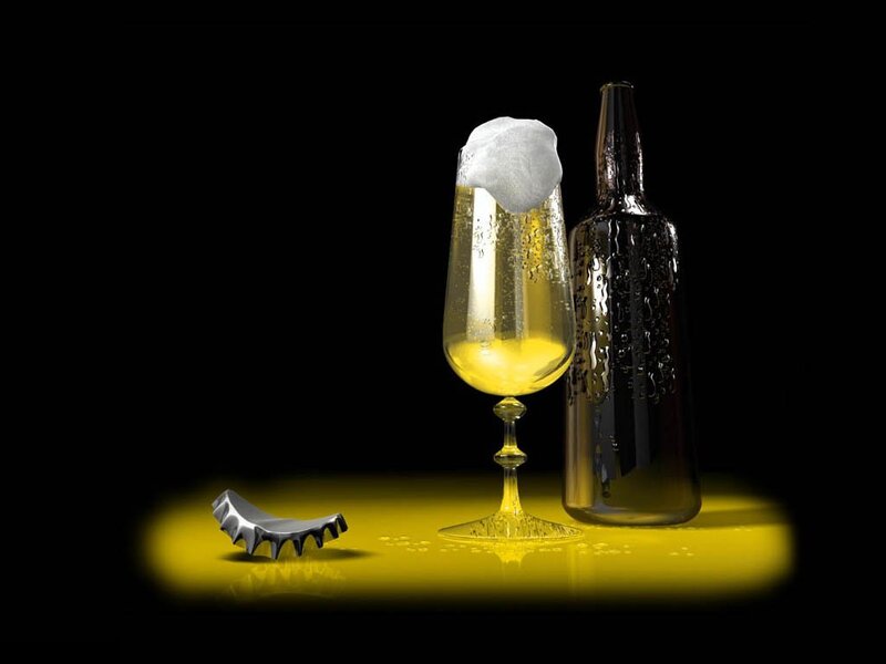 Beer Bottle and Glass — Yellow