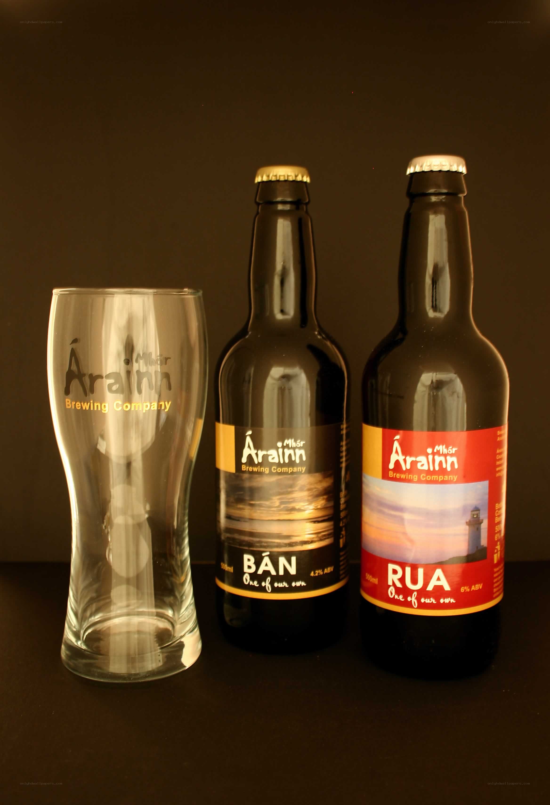 Beer bottles and glass