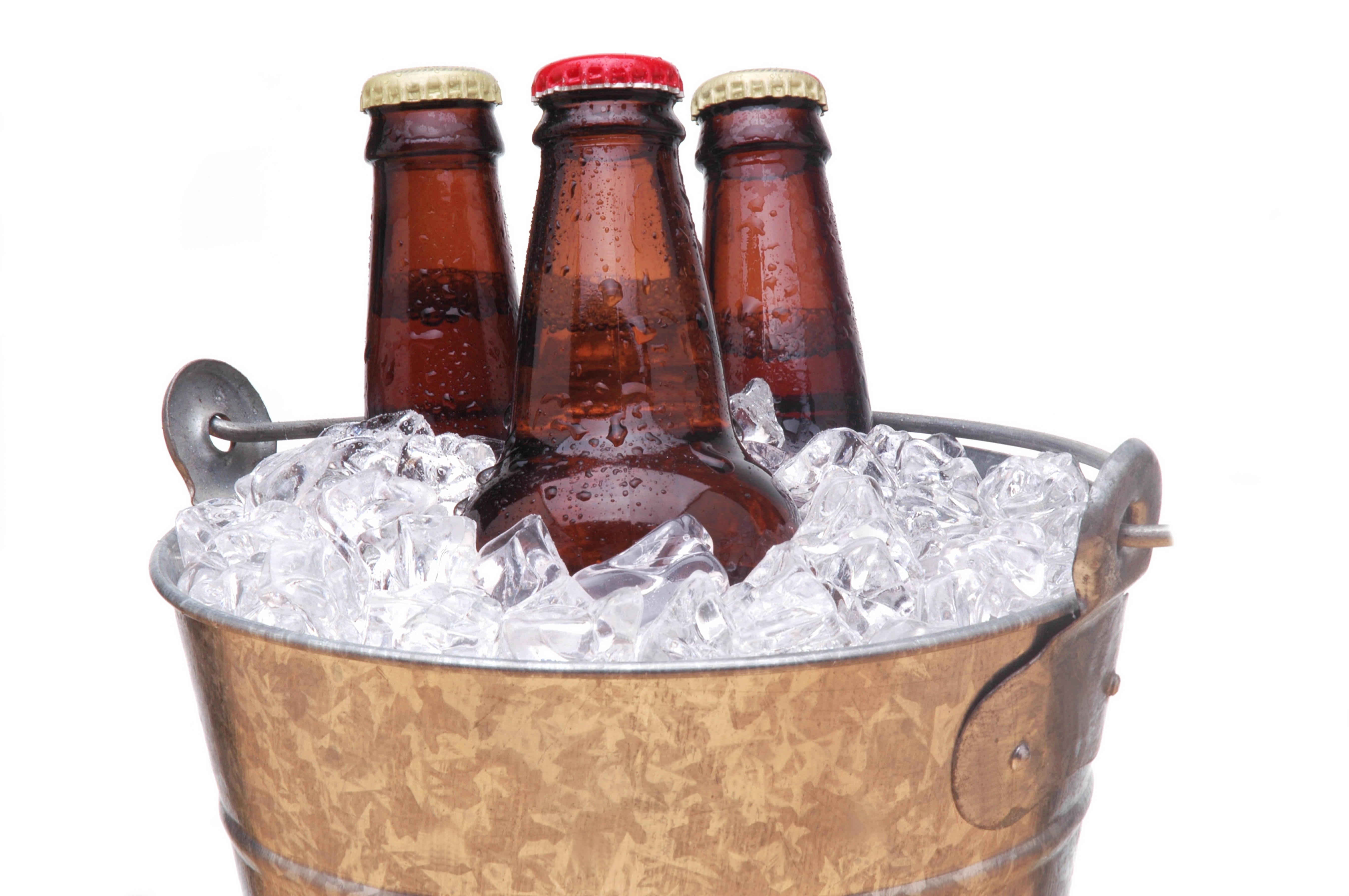 beer bottles in ice bucket