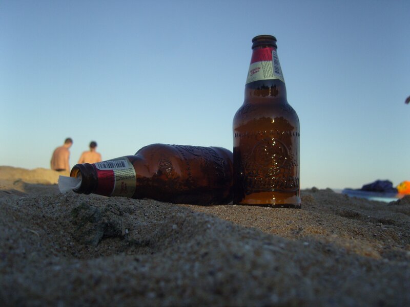 Beer bottles on a beach