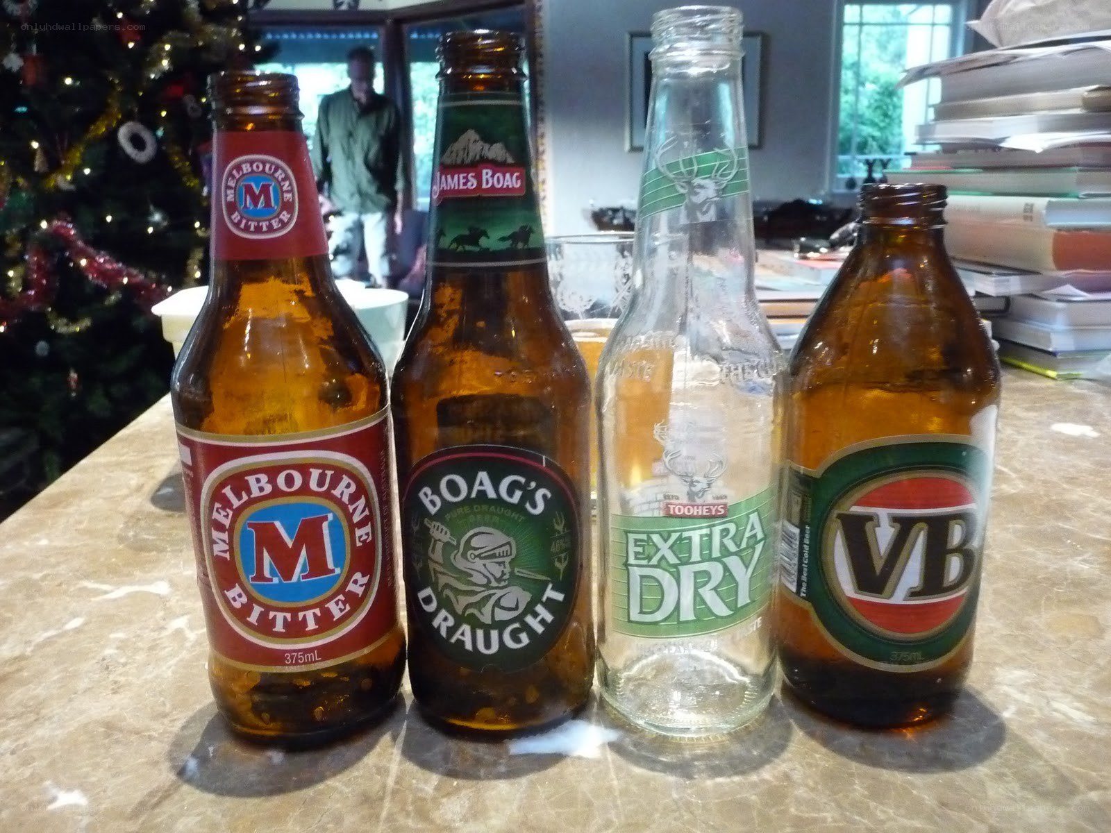 beer bottles on a counter