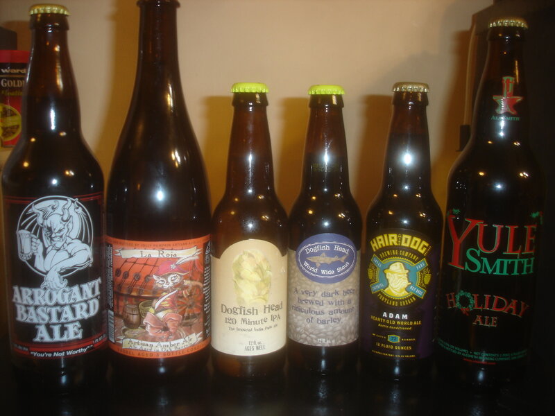 beer bottles on a shelf