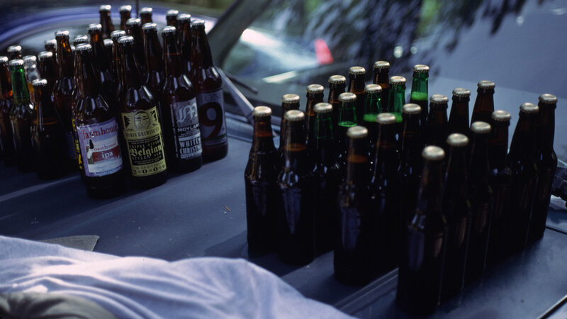 beer bottles on car trunk