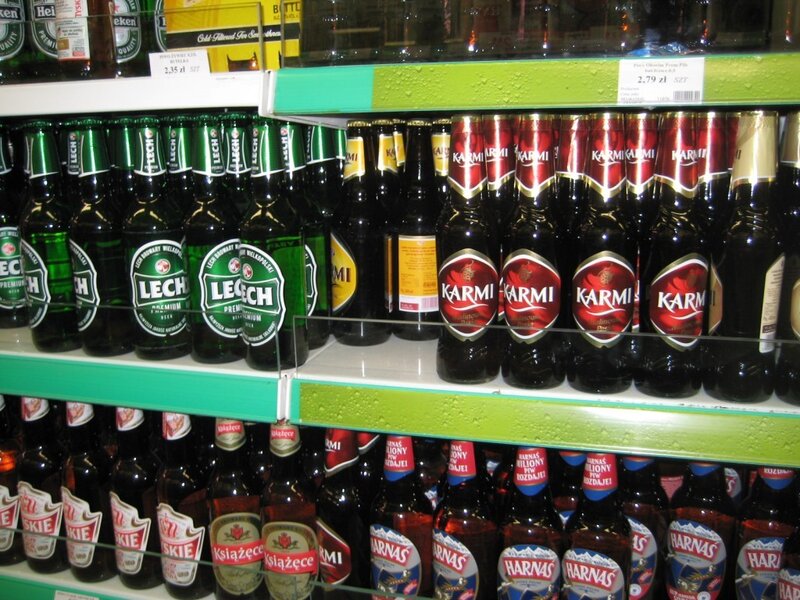 beer bottles on store shelf