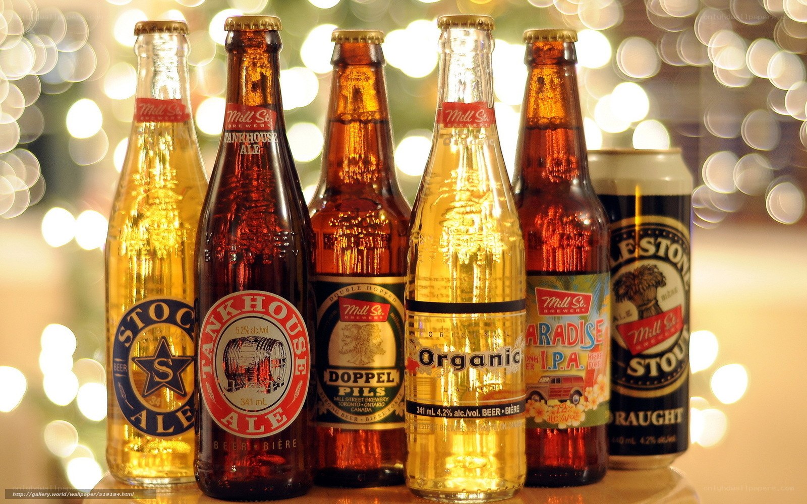 Beer bottles with festive lights
