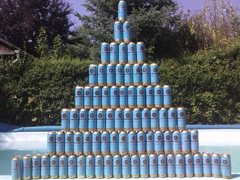 beer can pyramid in garden