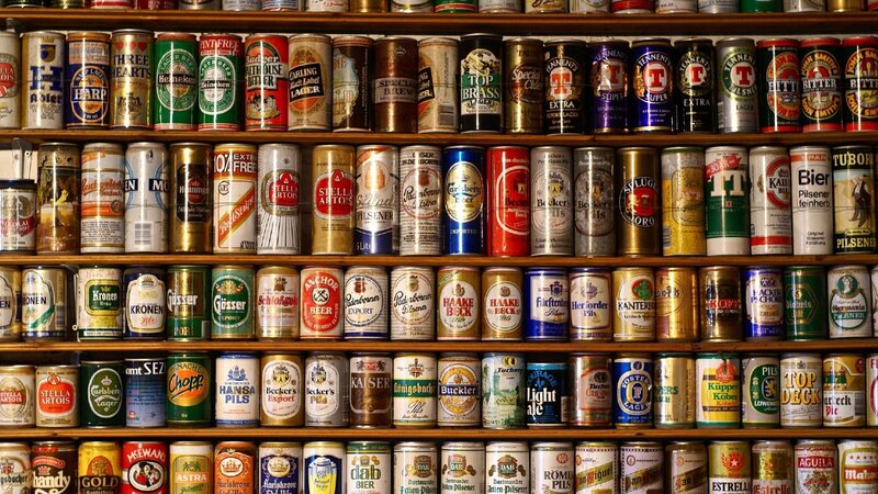 Beer Cans on Shelves — Brown, Organized
