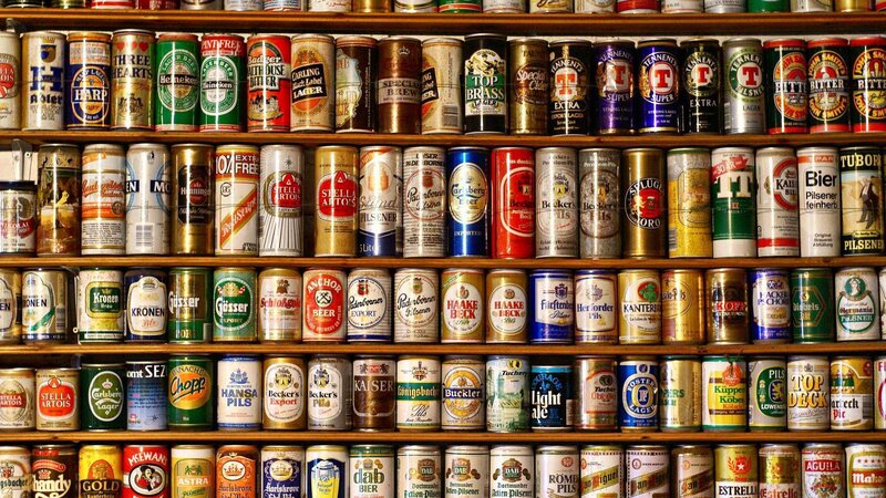 Beer Cans on Shelves — Brown