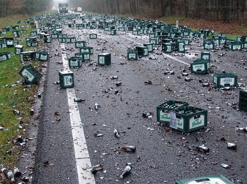 Beer crates spilled on highway