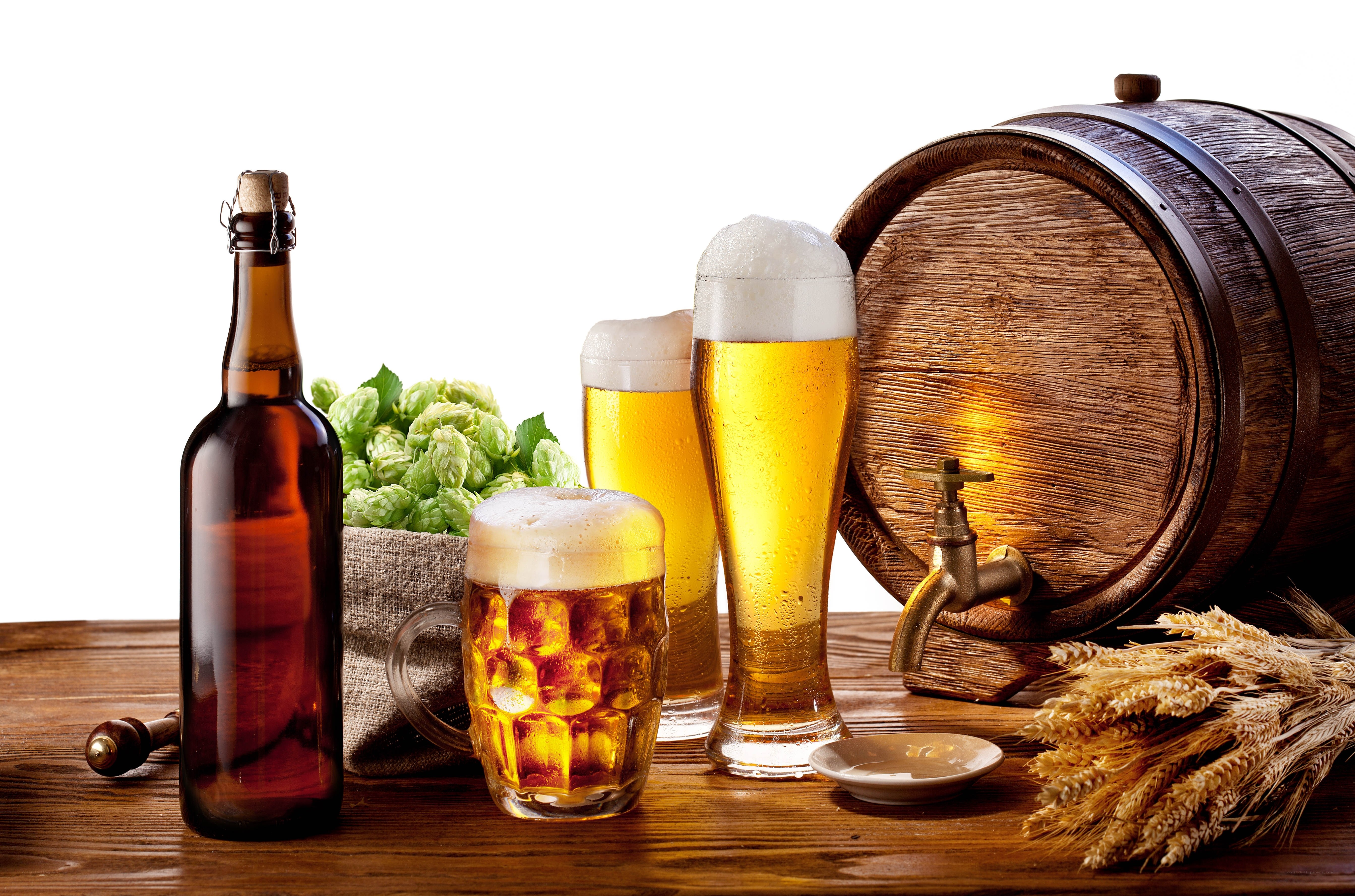 Beer glasses and brewing ingredients