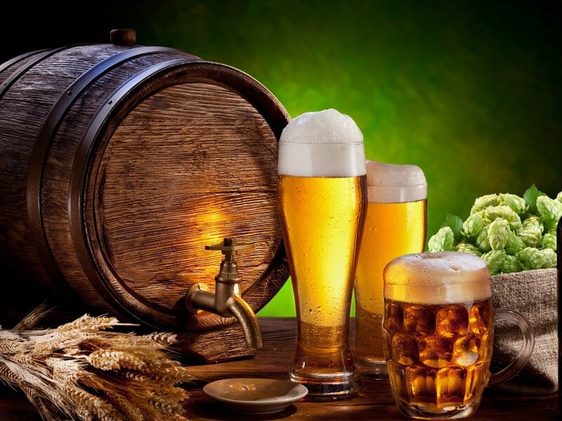 Beer in Glasses and Barrel — Brown