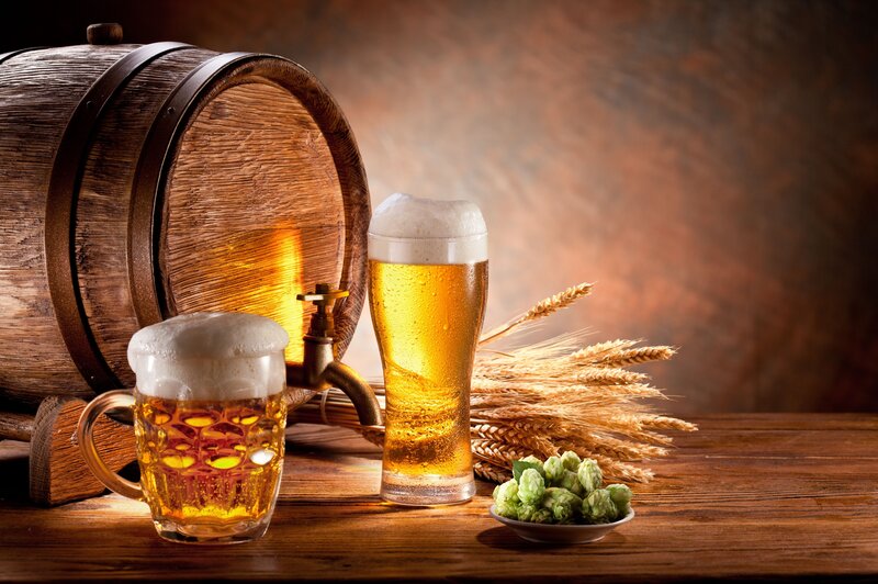 Beer in Glasses and Barrel