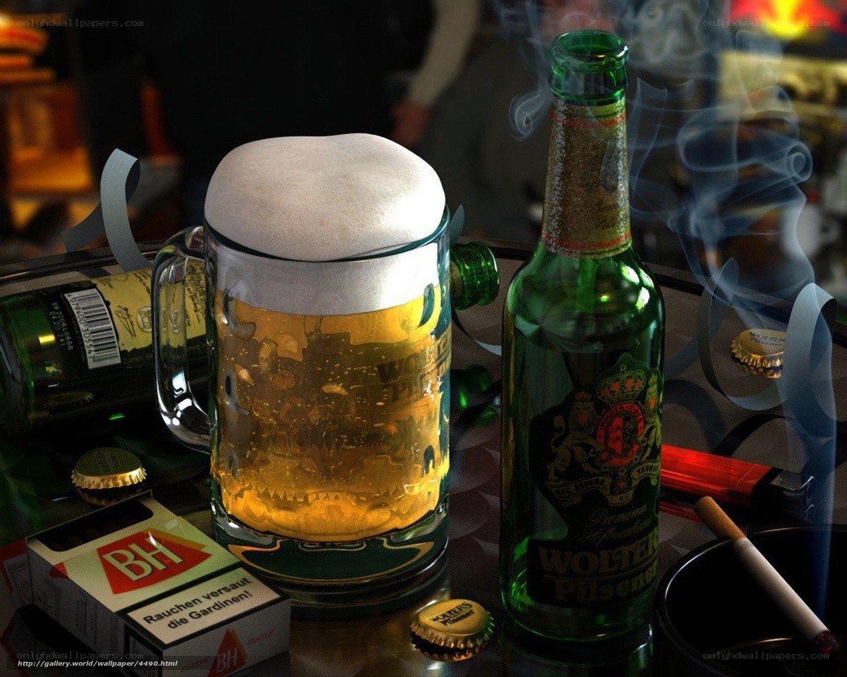 Beer mug and bottle on table