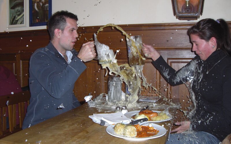 Beer mug collision at table