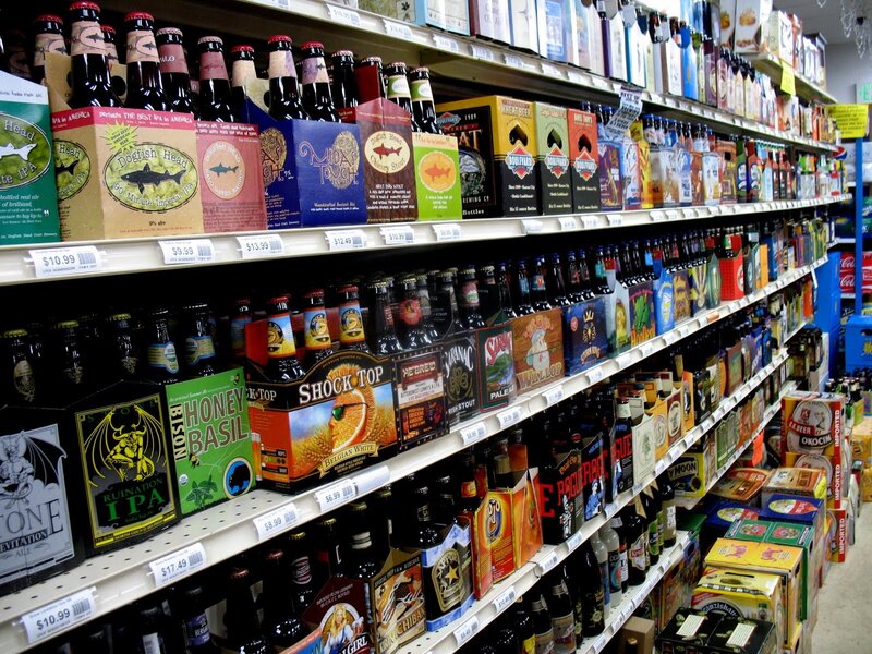 Beer selection in a store aisle