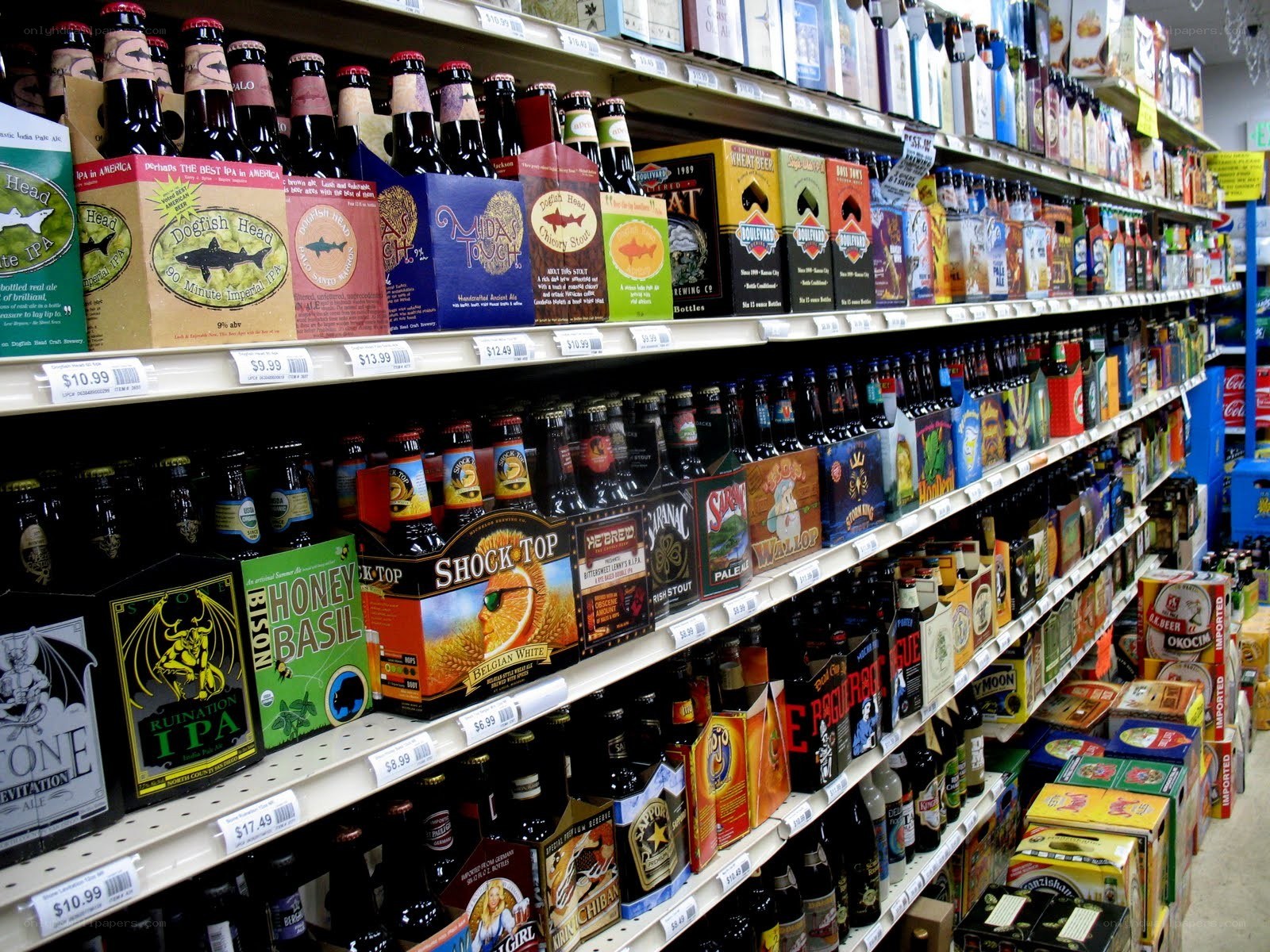 Beer selection in a store aisle