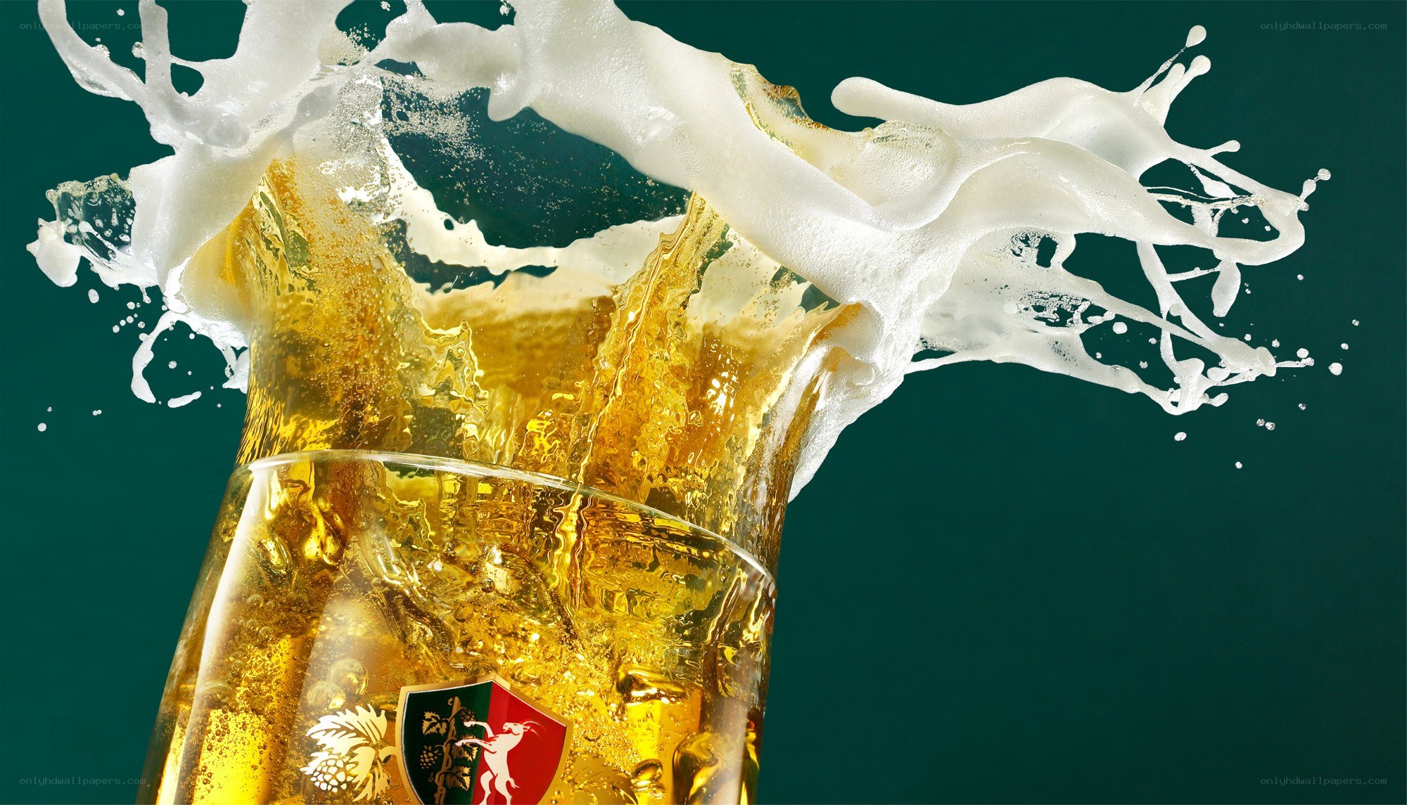 Beer splashing in a glass