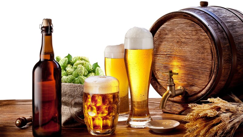 Beer with hops and barrel