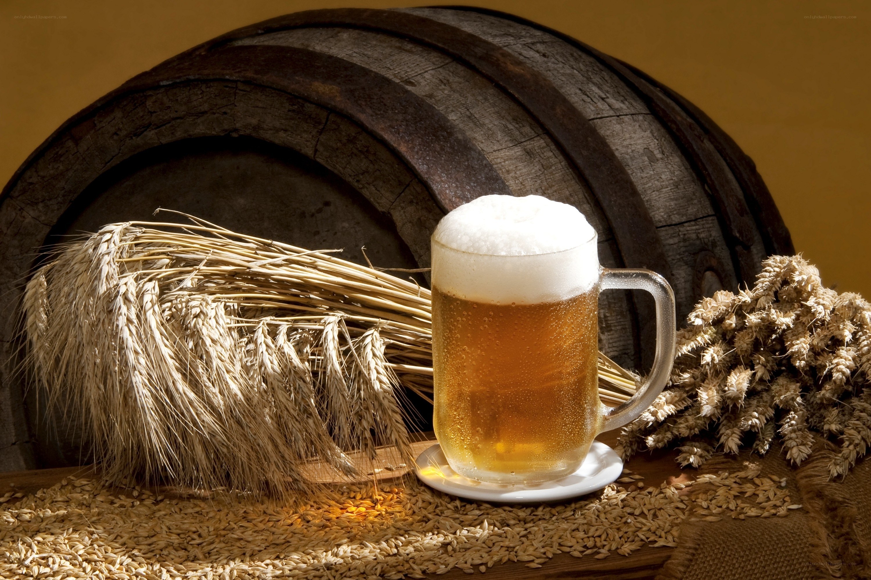 Beer with wheat and barrel