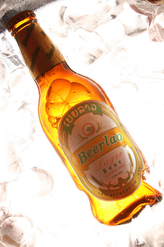 Beerlao bottle on ice
