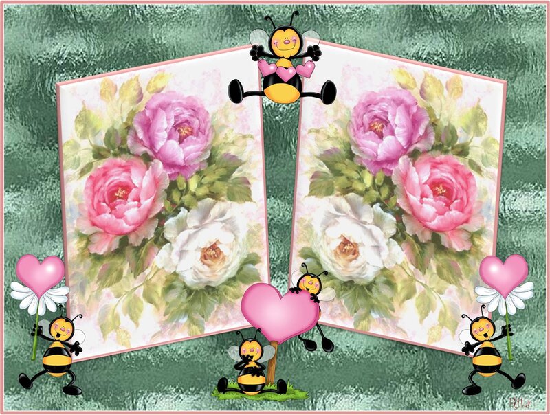 Bees with Pink Roses