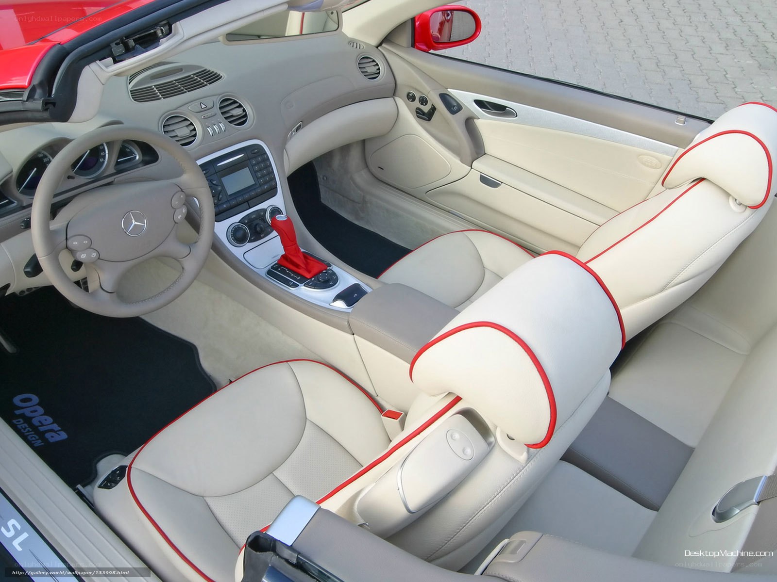 Beige and red car interior