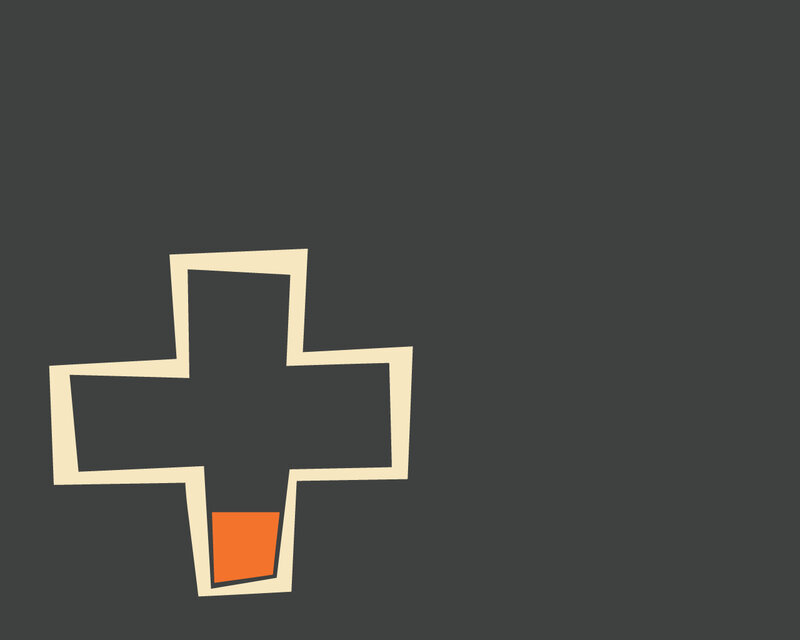 beige cross with orange square