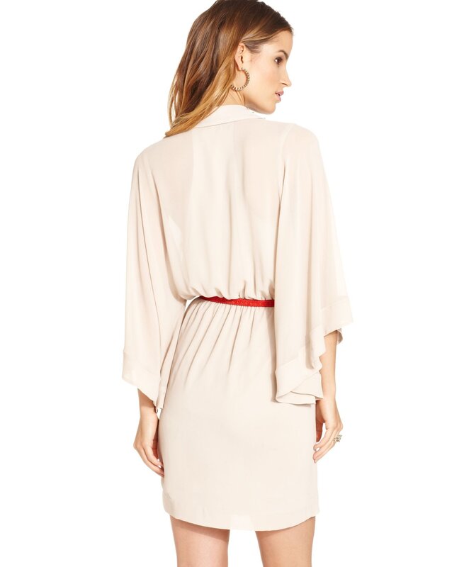 beige dress with red belt
