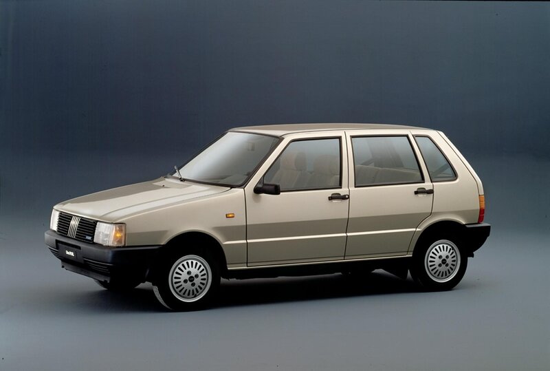 Beige Fiat Uno hatchback