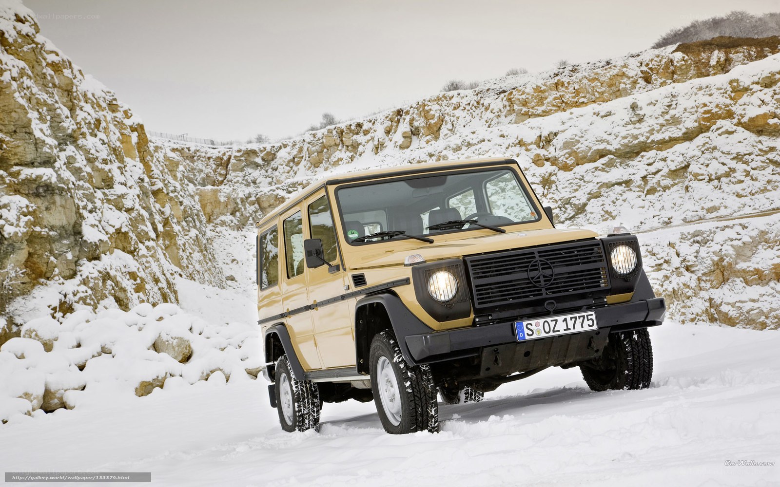 Beige G-Wagen in snowy landscape