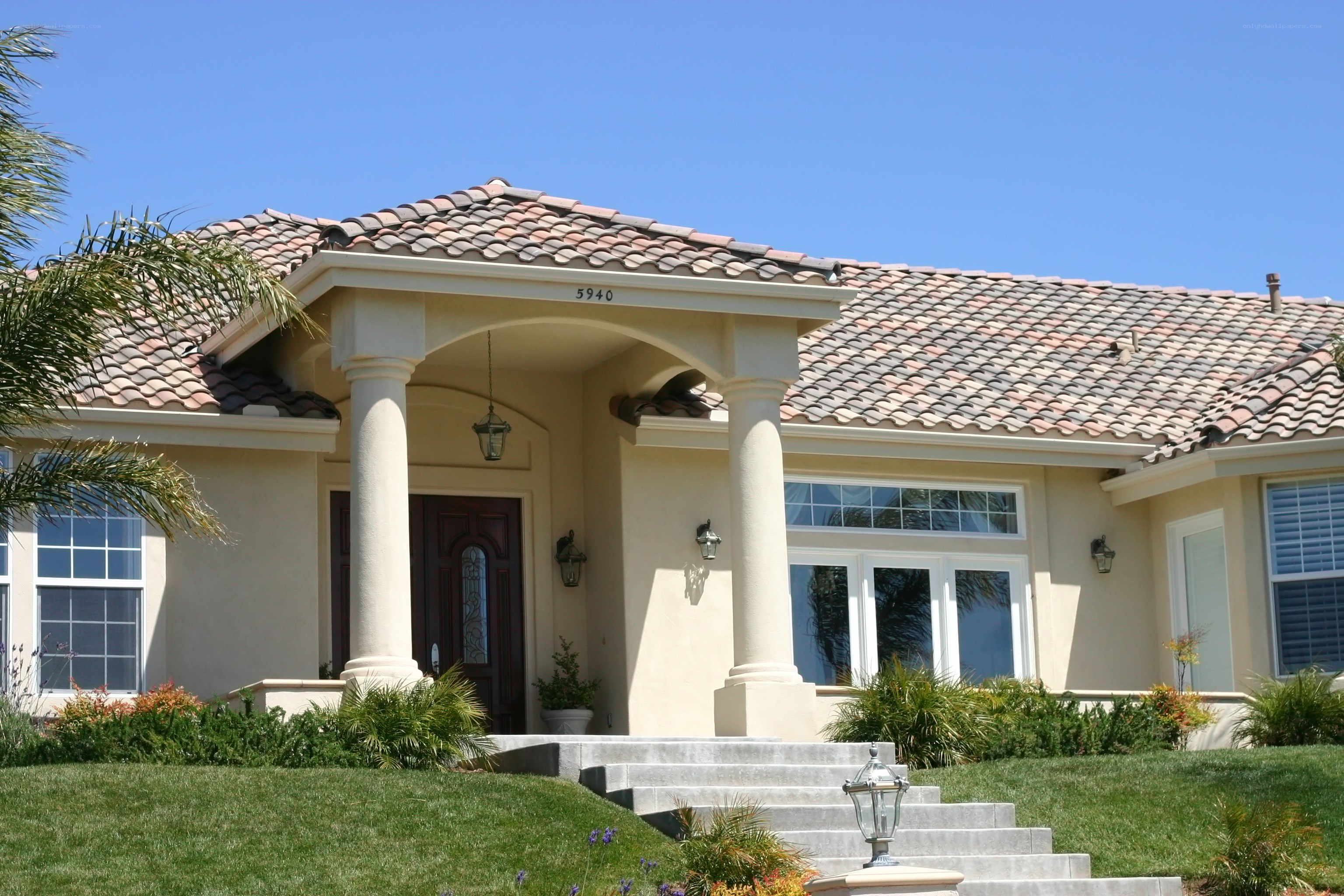 Beige house with tiled roof