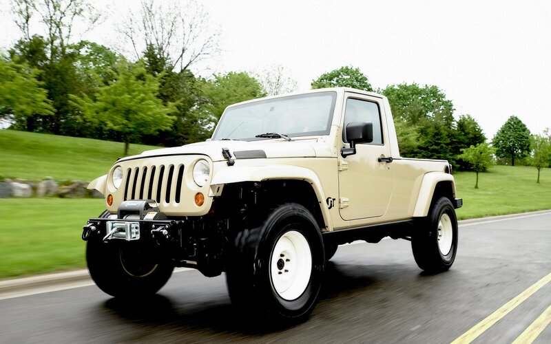 Beige Jeep Pickup Truck