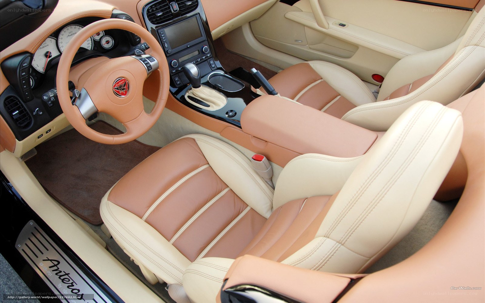 Beige leather interior of a sports car