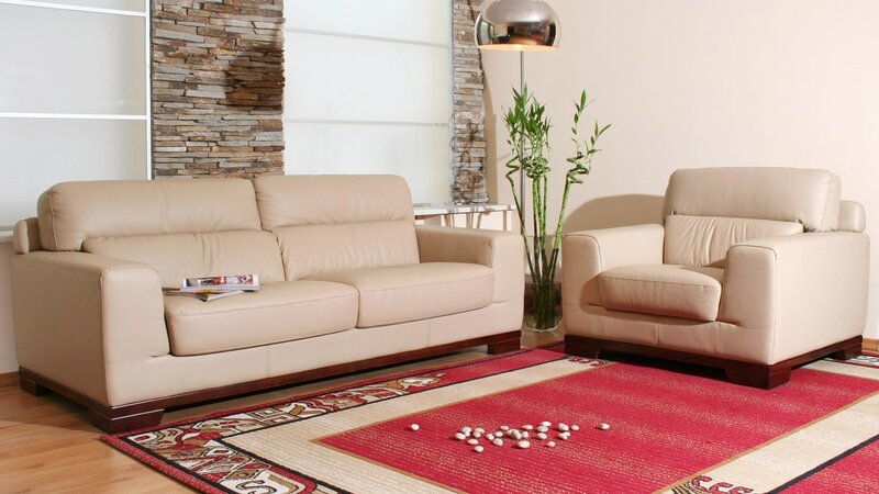 Beige Leather Sofa Set — Calm