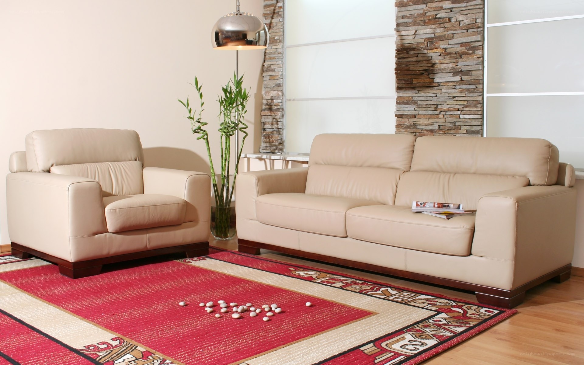 Beige leather sofa set