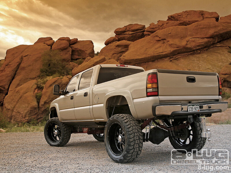 Beige Lifted Pickup Truck