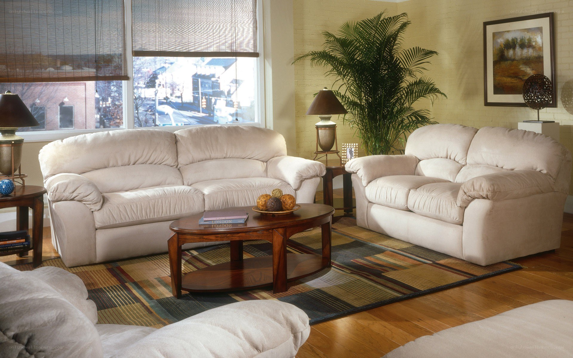Beige sofa set in living room