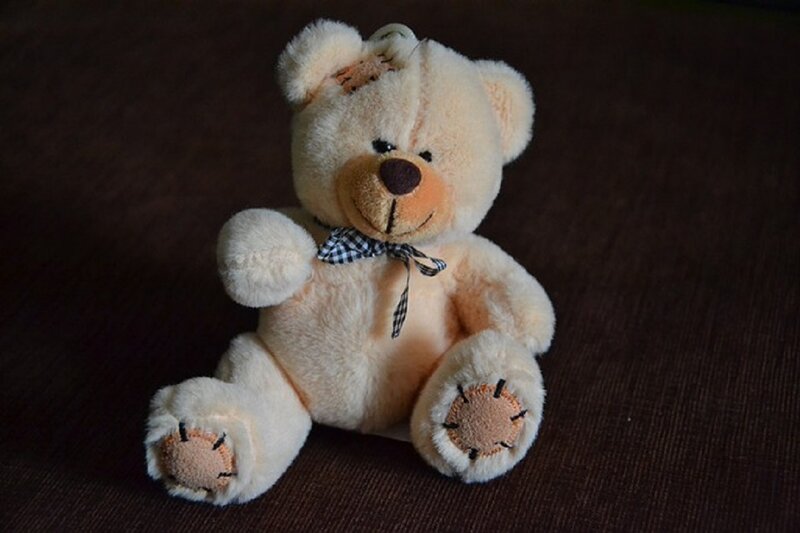 Beige Teddy Bear — Calm, Photograph, Bow Tie, Stitched Paws