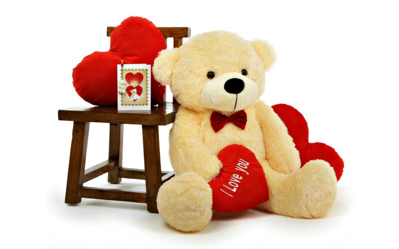 Beige Teddy Bear with Hearts