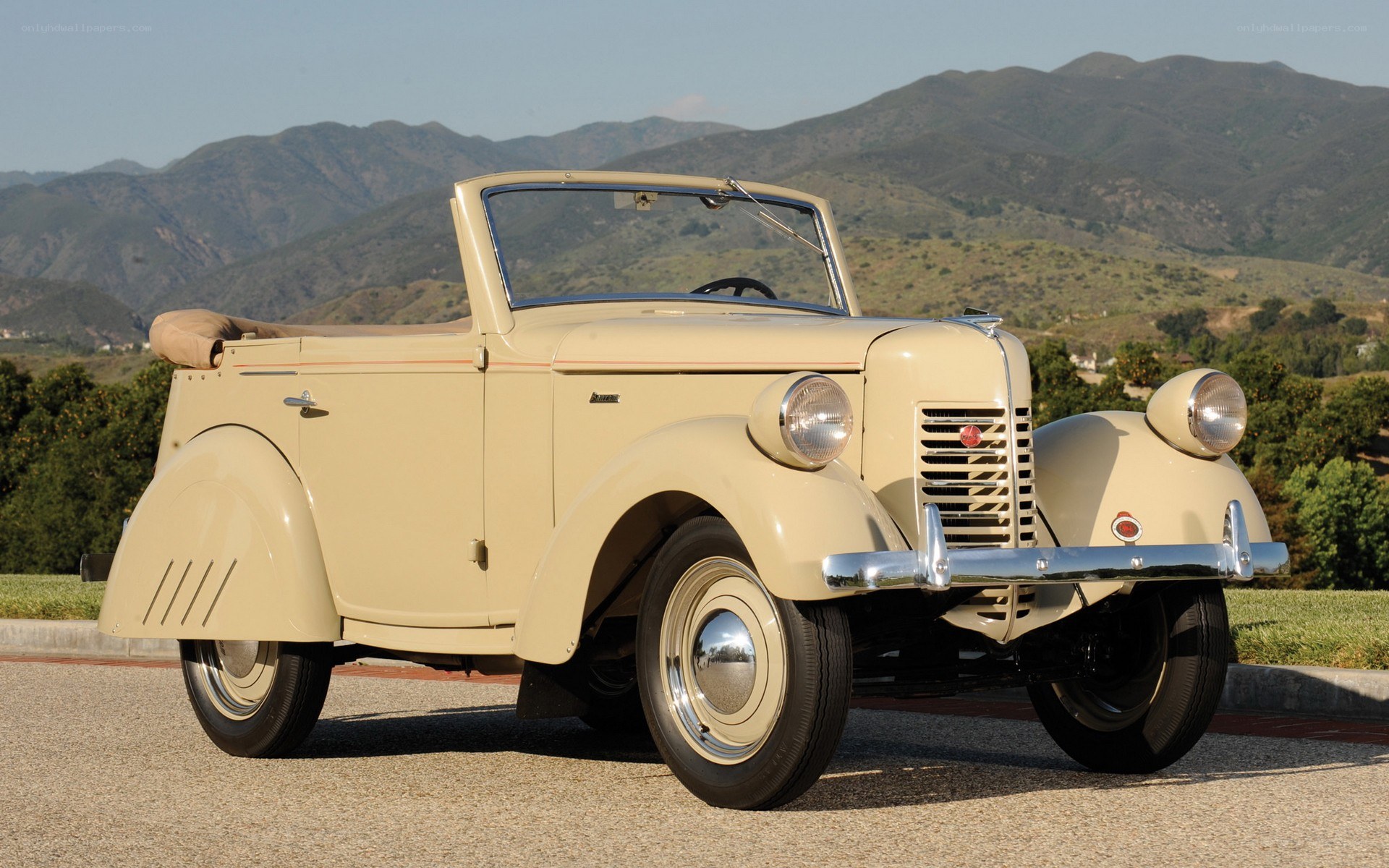 Beige vintage convertible car
