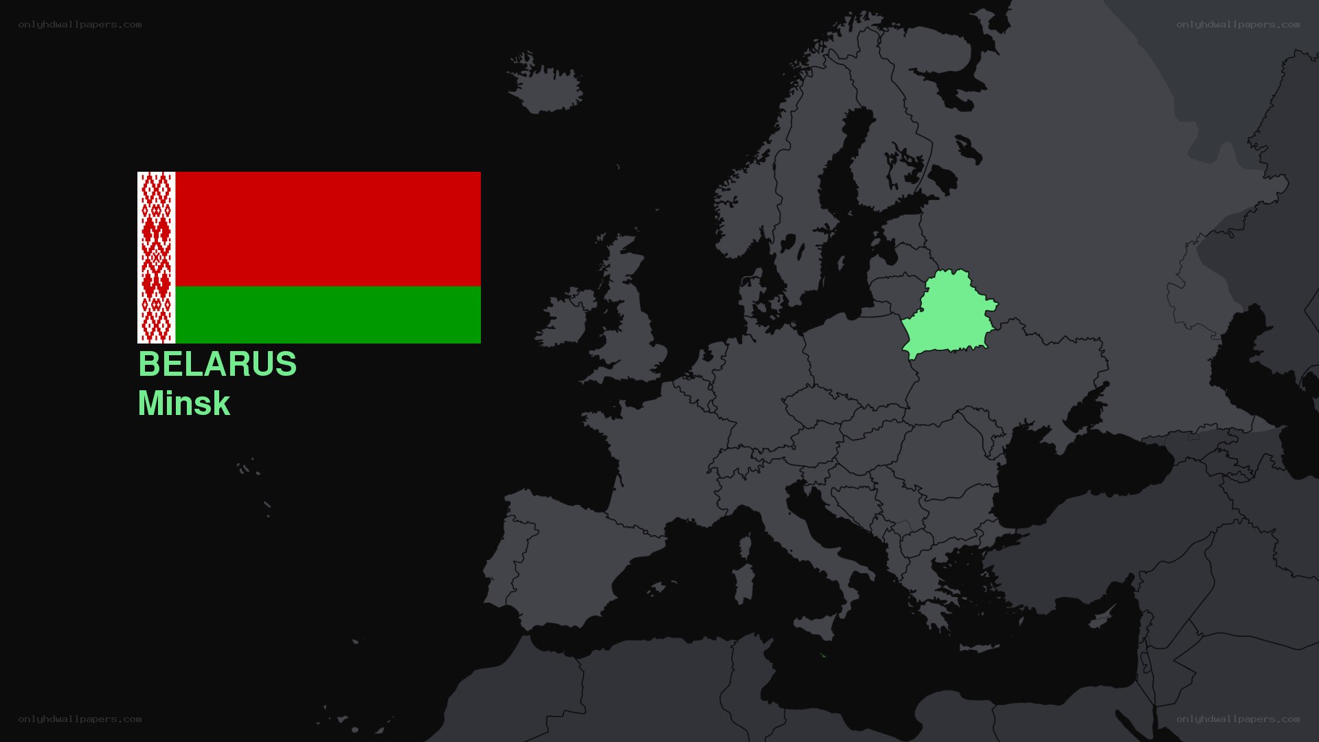 Belarus on map with flag