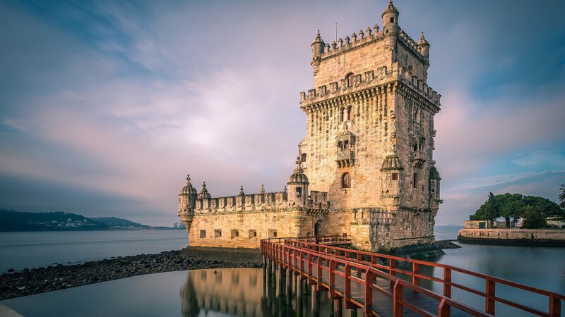 Belem Tower in Lisbon — Blue, Serene, Sunset, Photograph