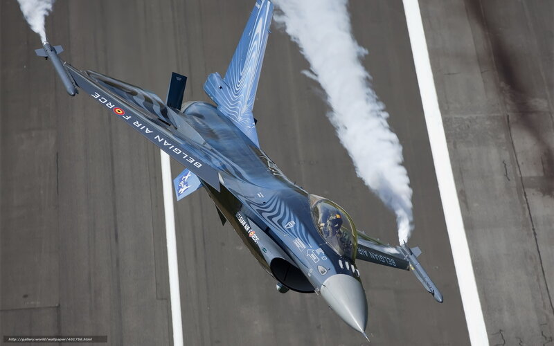 Belgian Air Force Jet — Blue, Dynamic, Afternoon